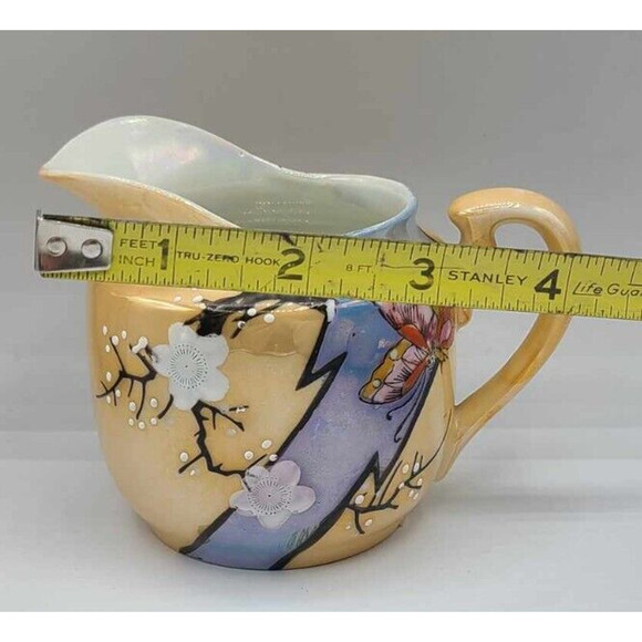 Vtg Hand Painted Japanese Lusterware Set. 3 plates 7 1/4", Sugar Bowl & Creamer - Picture 13 of 14